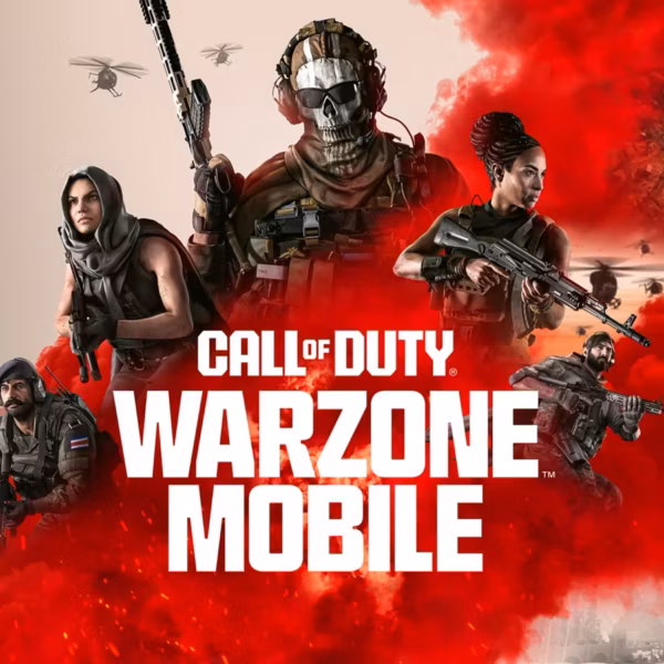 Обложка игры Call of Duty Warzone Mobile с пятером вооружённых бойцов