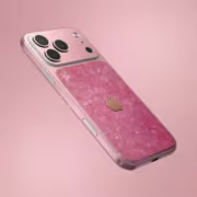 Розовый iPhone 17 Pro Rose Collection с золотым логотипом