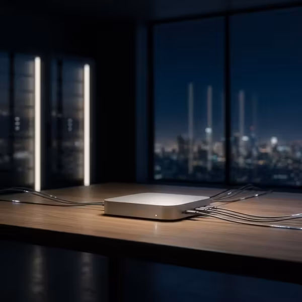 Облачный сервер Apple Silicon в офисе ночью