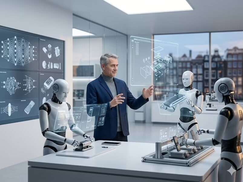 робот интерфейс голографический экран люди навык