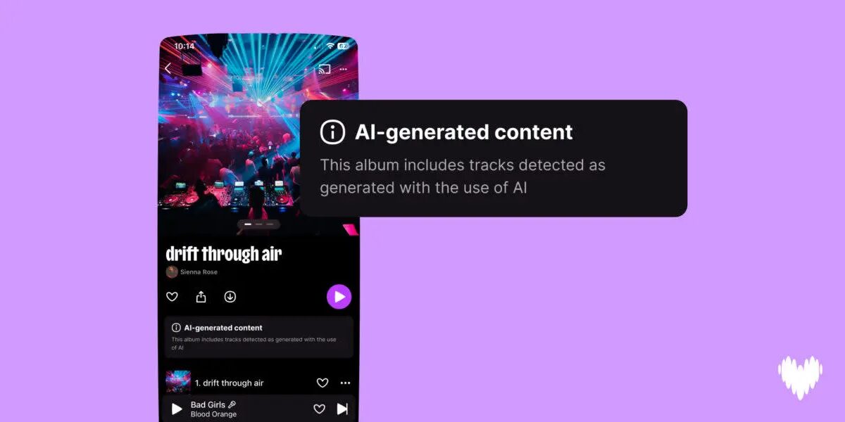 экран смартфона Deezer с AI-сгенерированным треком