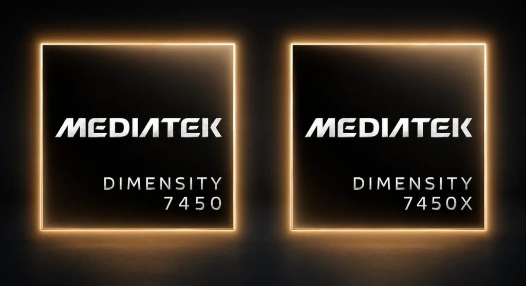 Логотип MediaTek Dimensity 7450 и 7450X на экране