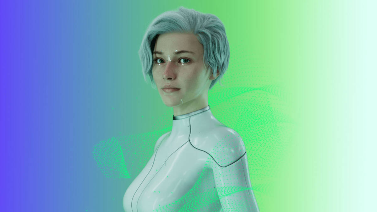 Киборг с серебристыми волосами и футуристическим костюмом МегаФон