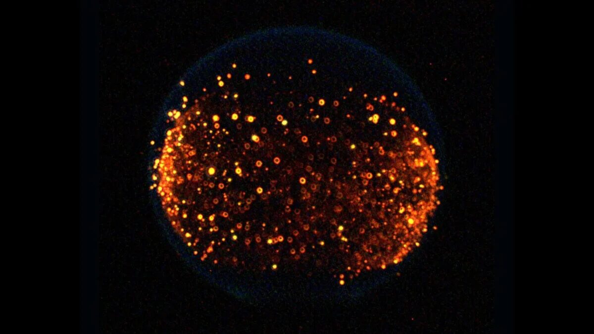 Сфера с яркими оранжевыми точками на чёрном фоне NASA огонь на Луне