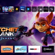 Главное меню PS5 с игрой RatchetClank RiftApart и другими играми
