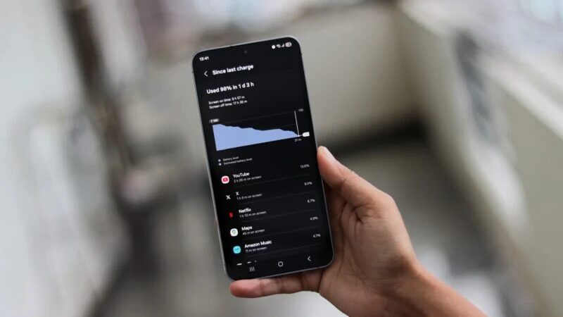 Экран смартфона Samsung Galaxy показывающий использование батареи