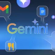 Логотип Google Gemini и иконки приложений на темном фоне