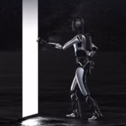 Человекоподобный робот AGIBOT идет к двери