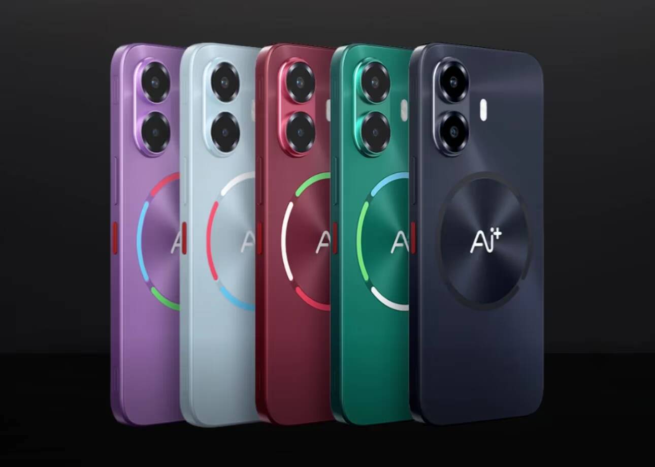 Цветные смартфоны AI+ Nova 2 и Nova 2 Ultra в тёмном фоне