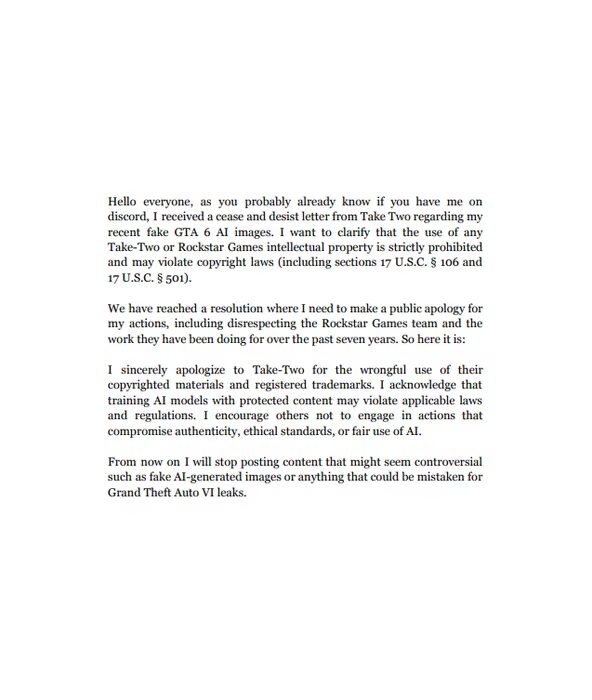 Извинения за использование материалов GTA VI Take-Two