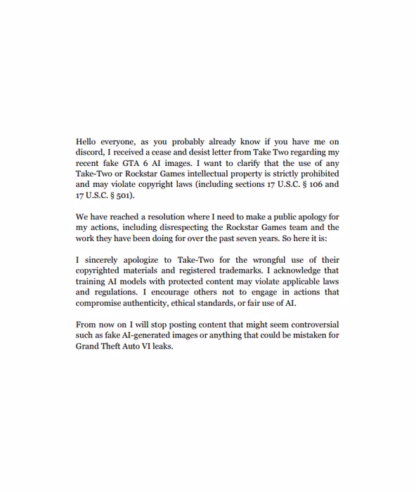 Извинения за использование материалов GTA VI Take-Two