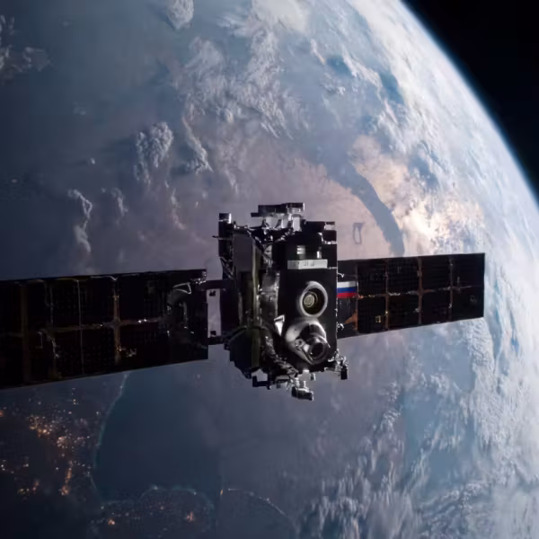 Космический спутник «Киноспутник» в космосе с Землёй