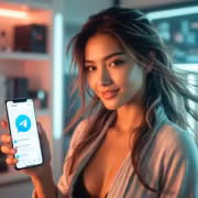 Девушка держит смартфон с приложением Telegram