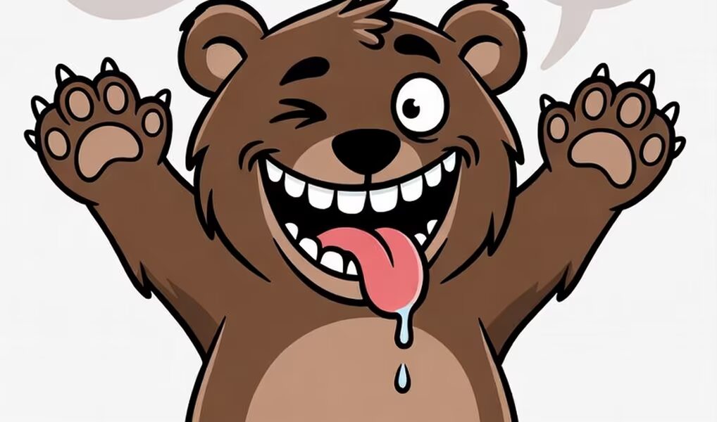 Мультяшный медведь с языком и поднятыми лапами Udaff com