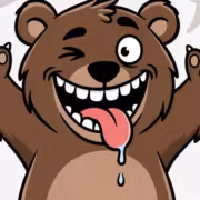 Мультяшный медведь с языком и поднятыми лапами Udaff com