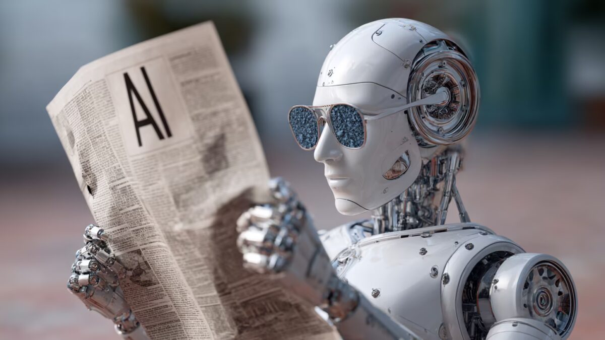 робот чтение газеты солнцезащитные очки