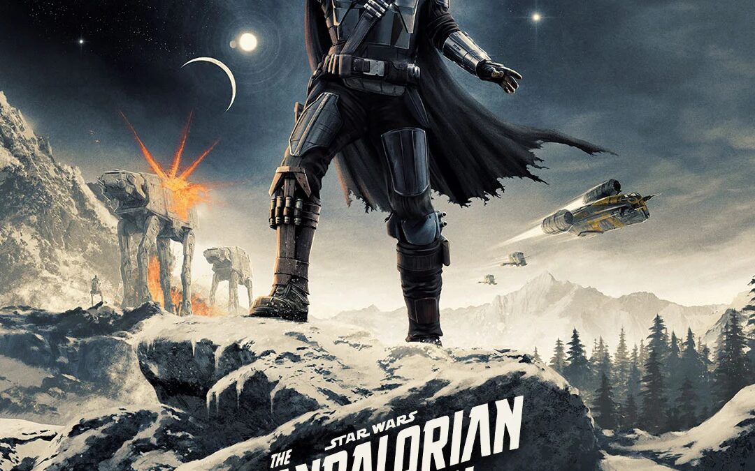 Мандалорец и Грогу на снежной горе Star Wars Мандалорец и Грогу