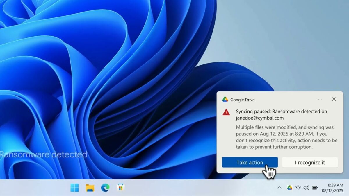 Уведомление Google Drive о выявлении программ-вымогателей
