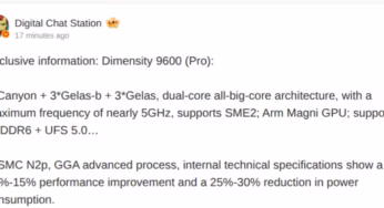 MediaTek Dimensity 9600 Pro: утечка о частоте до 5 ГГц