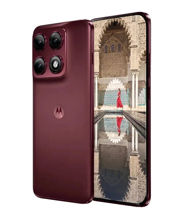 Модель Motorola Edge 70 Pro+ в бордовом цвете