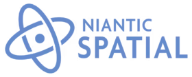 Логотип Nuantic Spatial и название компании в синем цвете