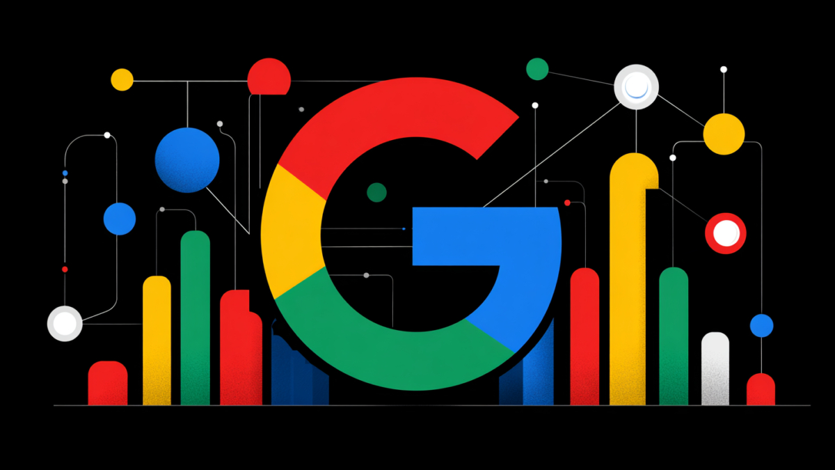 Логотип Google и графики аналитики Google Deep Research Max