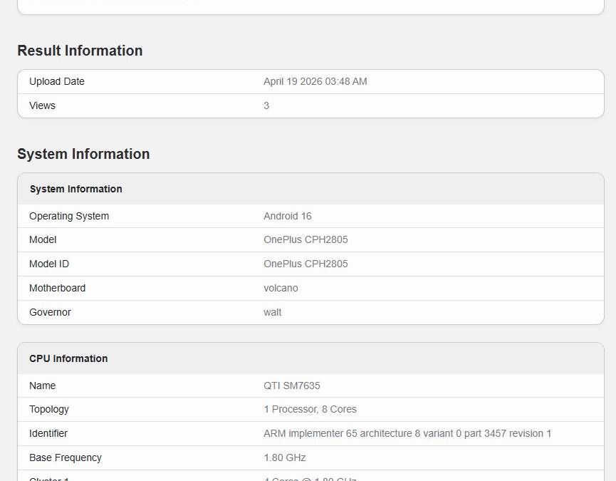Результаты теста Geekbench для OnePlus CPH2805 с Snapdragon 7s Gen 4