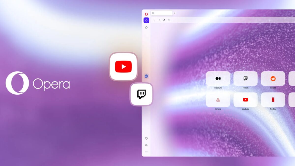 Главный экран Opera One с иконками браузера и видеоплеера
