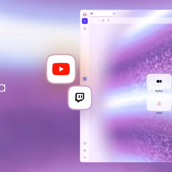 Главный экран Opera One с иконками браузера и видеоплеера