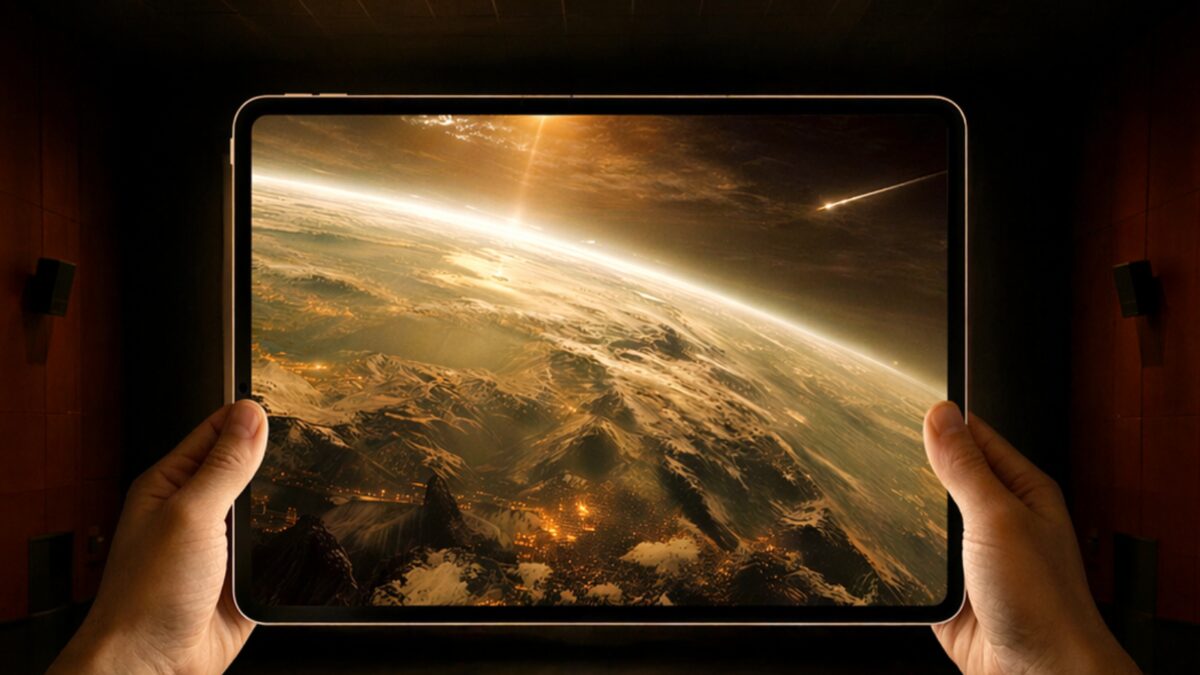 Планшет Oppo Pad 5 Pro в руках в кинотеатре