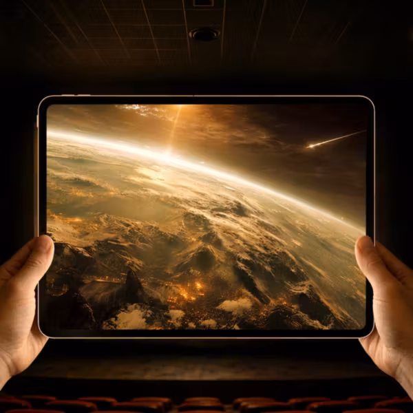 Планшет Oppo Pad 5 Pro в руках в кинотеатре