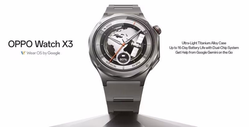 Oppo Watch X3 с глобусом на дисплее часов титановый корпус