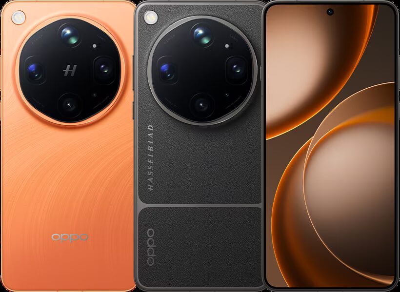 Два смартфона Oppo Find X9 Ultra и Oppo сзади и спереди