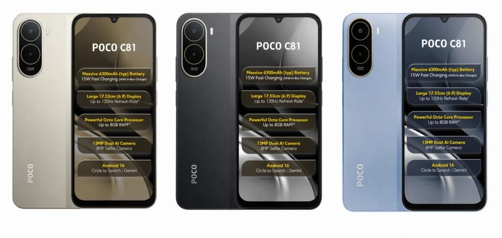 Poco C81 и C81x смартфоны спереди с дисплеями