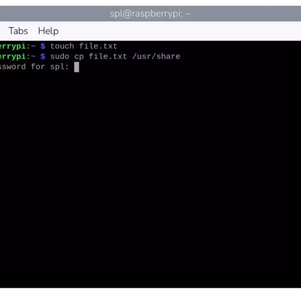 Команда в терминале Raspberry Pi OS с sudo и созданием файла