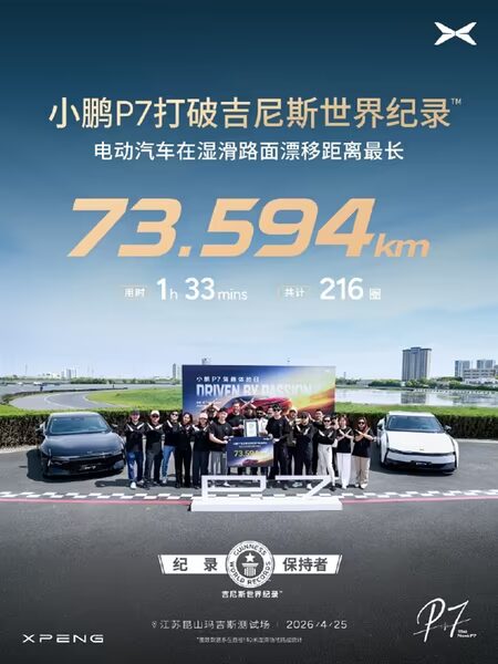 XPeng P7 пробег 73 594 км в гонке по дрифту