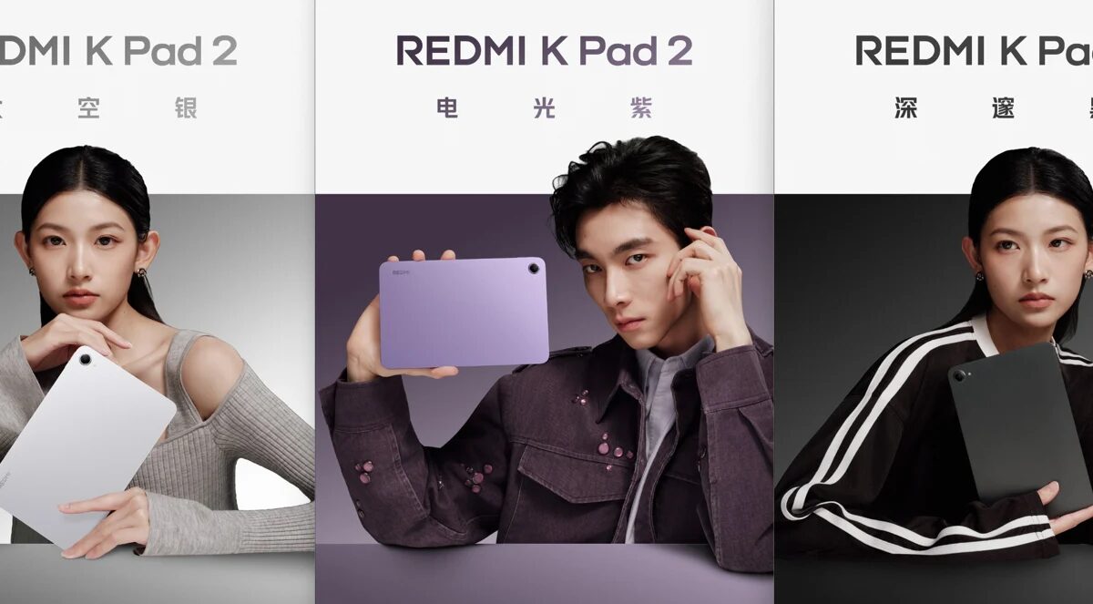 Три мобильных устройства Redmi K Pad 2 с людьми