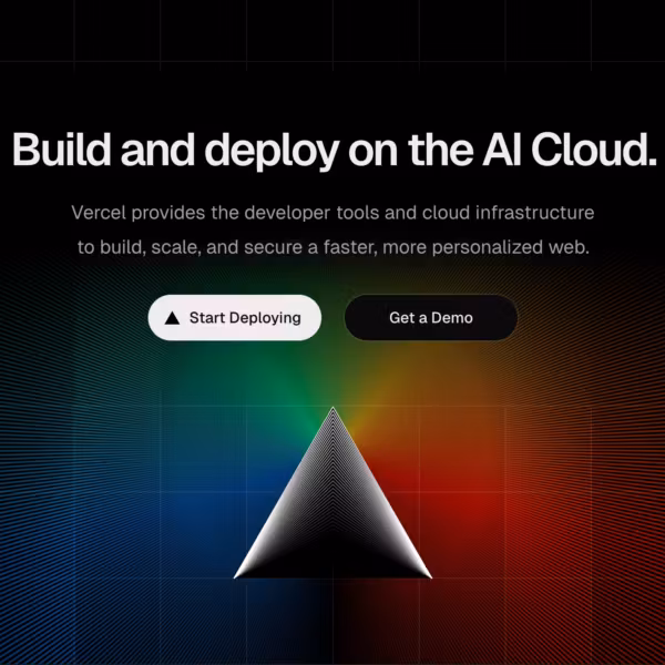 Главный экран сайта Vercel с кнопками Start Deploying и Get a Demo