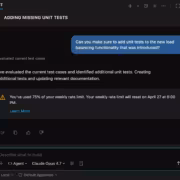 Общий вид интерфейса GitHub с разделами тестов и уведомлением о лимите Copilot