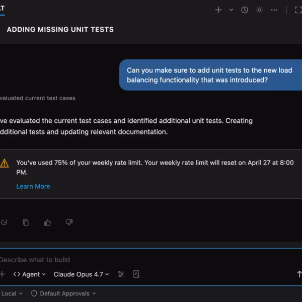 Общий вид интерфейса GitHub с разделами тестов и уведомлением о лимите Copilot