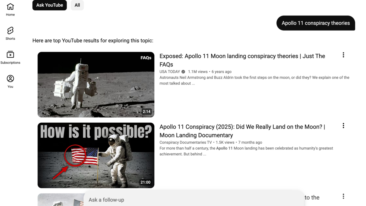 Google тестирует поиск с ИИ для YouTube