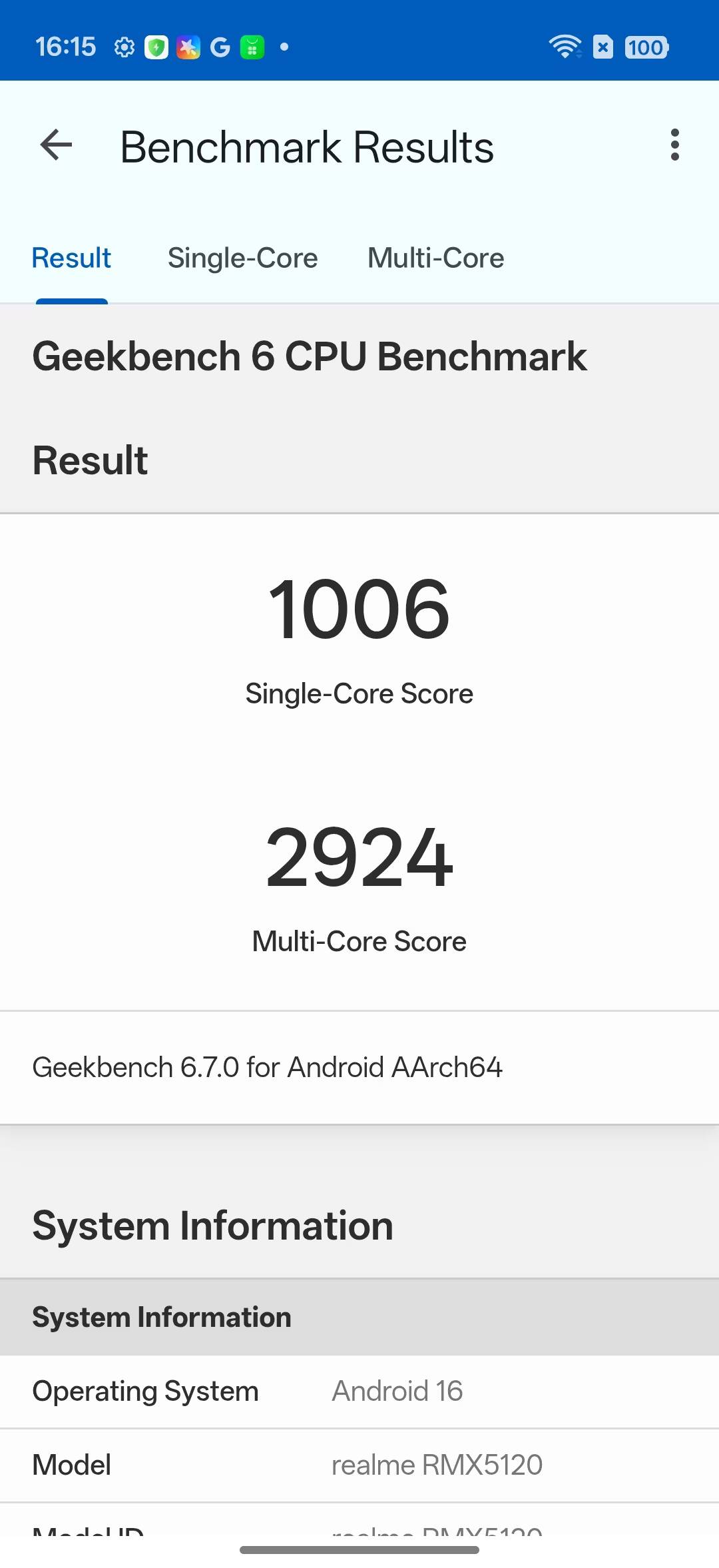 Обзор realme 16 Pro 5G: 7000 мАч, японский дизайн и камера 200 мегапикселей 26 Результаты теста Geekbench 6 с realme 16 Pro 5G