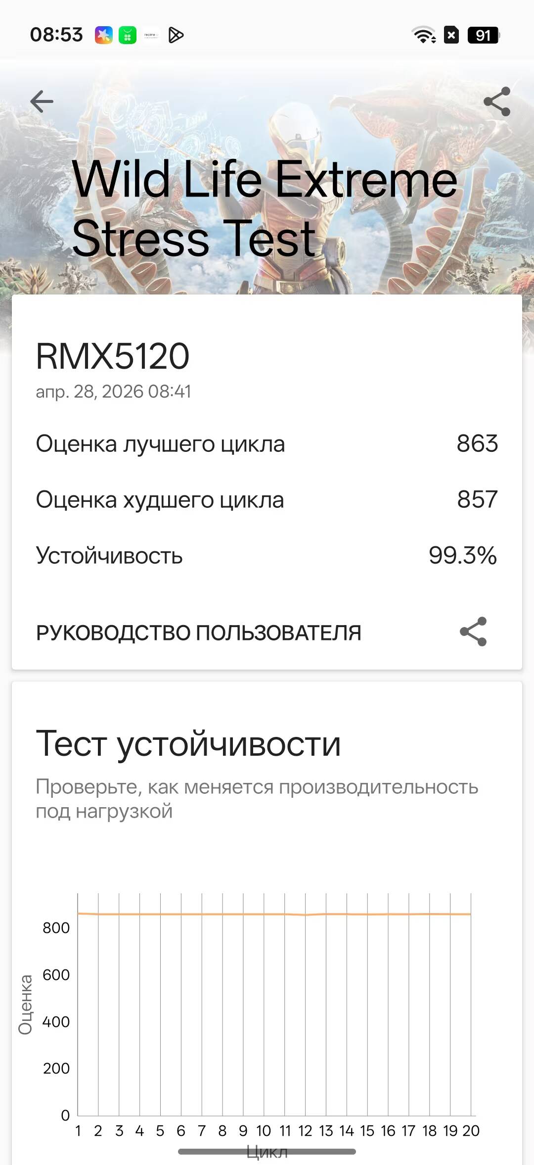 Обзор realme 16 Pro 5G: 7000 мАч, японский дизайн и камера 200 мегапикселей 18 Результаты теста выносливости realme 16 Pro 5G смартфон