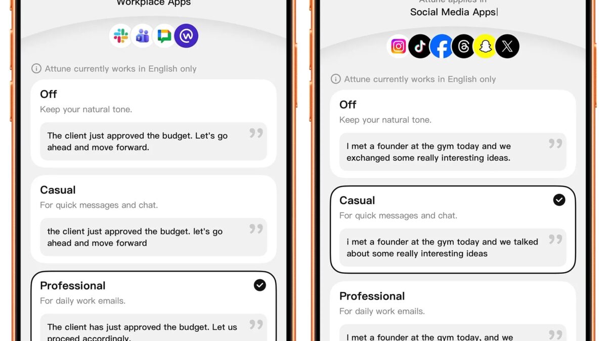 Настройки Attune экран смартфон SpeakON магнитный диктофон