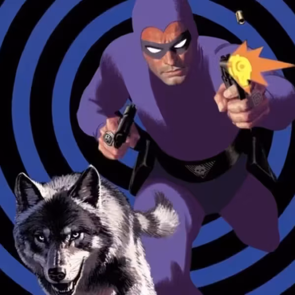 Появляется Герой с пистолетом и волк из сериала