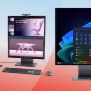 Ноутбук и два дисплея с интерфейсами Lenovo ThinkCentre X AIO Aura Edition