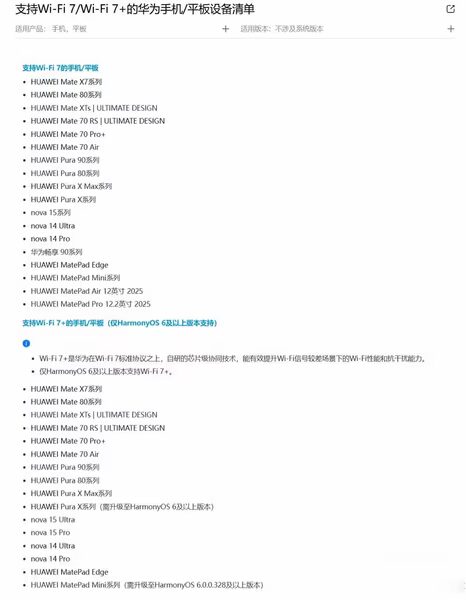 Список устройств Huawei с поддержкой Wi-Fi 7+ и Wi-Fi 7