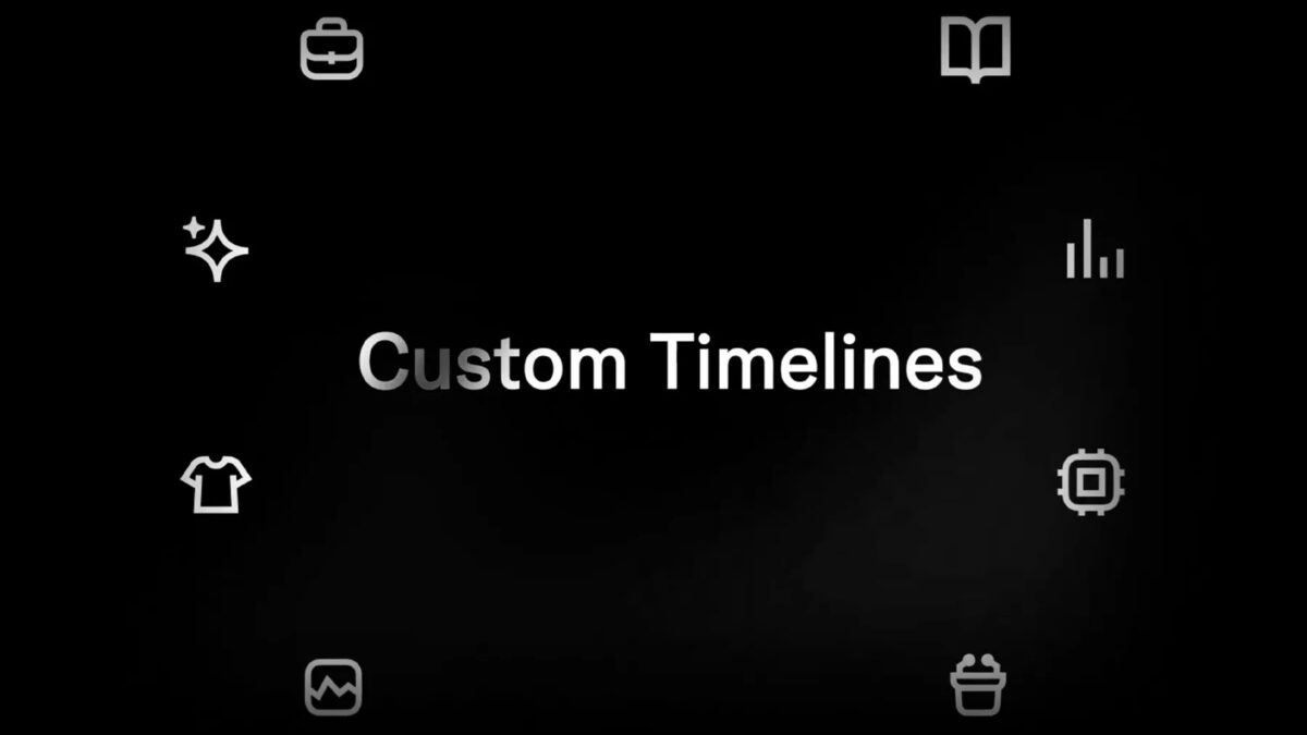 экран смартфона с настройками Custom Timelines и иконами