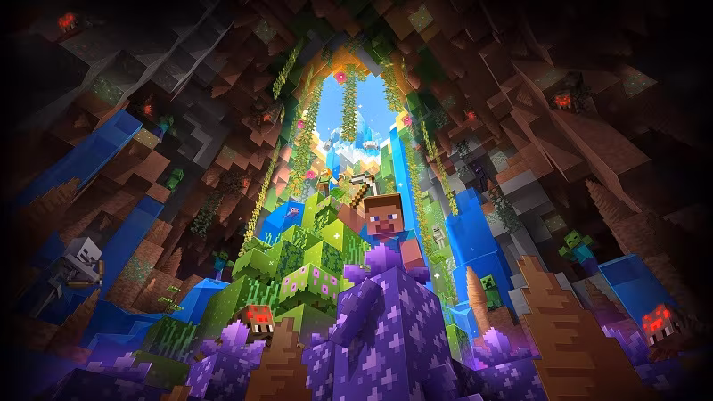 Карта World Minecraft с персонажем и пейзажами в пещере Россия Роскомнадзор блокировка Minecraft