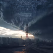 Тяжёлые облака перед городским пейзажем StormWall